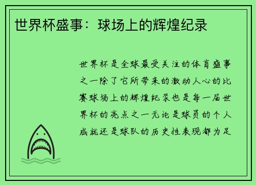 世界杯盛事：球场上的辉煌纪录